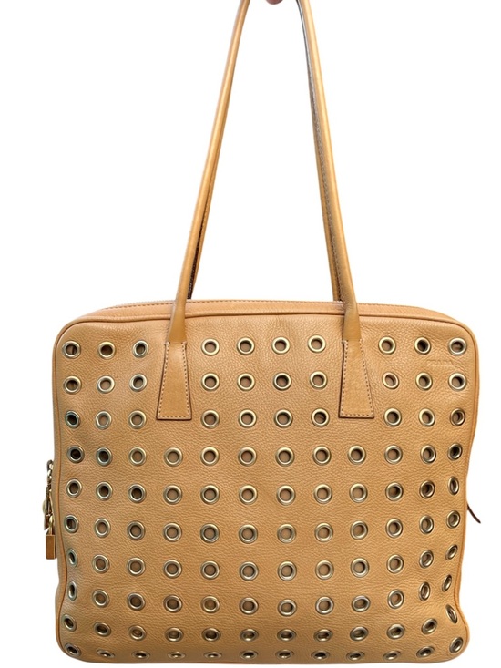 Prada Handbags - Vintage Prada Miele Leather Daino Rings Tote